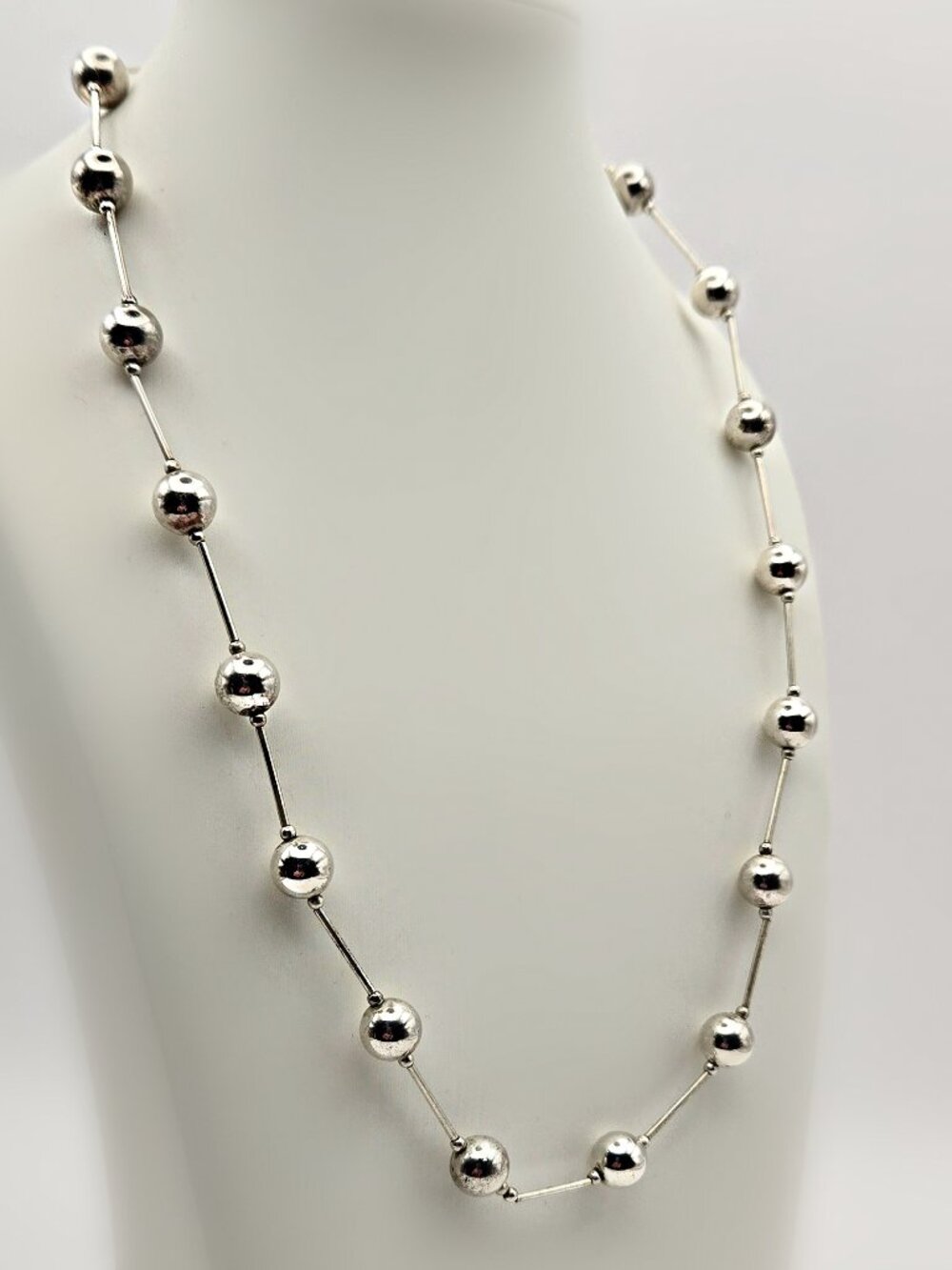 Vintage Sterling Silver Stick and Ball Necklace 18" Station Necklace Minimalist - Picture 6 of 6